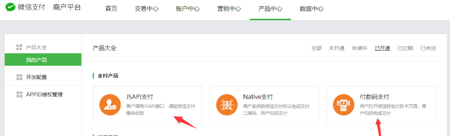 开通支付产品